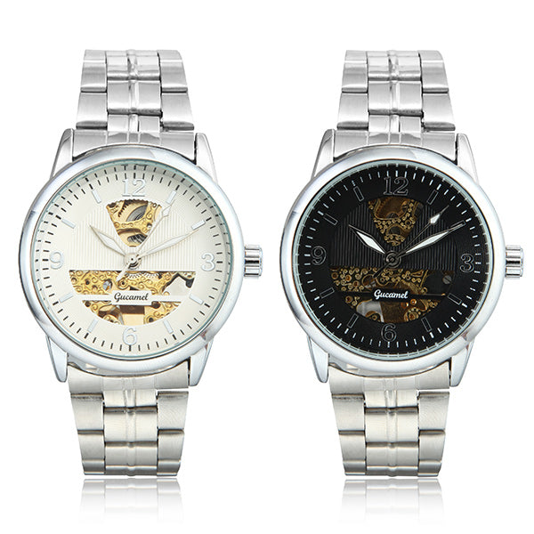 Gucamel GT01 Skeleton Stainless Steel Band Mechanical Men Watch