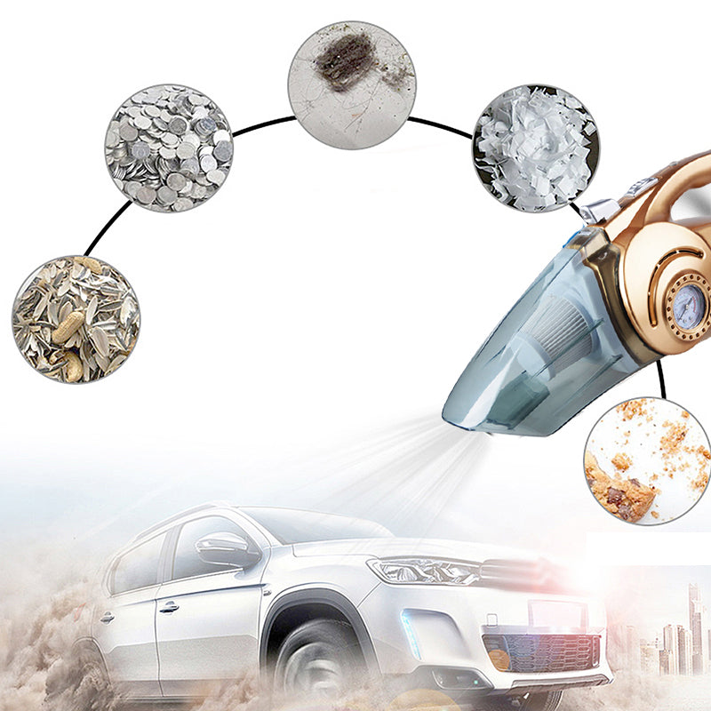 4-in-1 Car Handheld Vacuum Cleaner Portable Wet&Dry Car Cleaner with Digital Tire Inflator Pump Pressure Gauge and LED Light