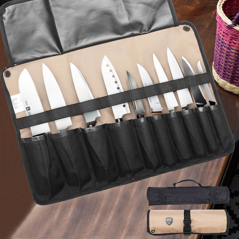 Chef Cutter Tool Bag Roll Bag Carry Case Bag Kitchen Portable Storage Black Coffee