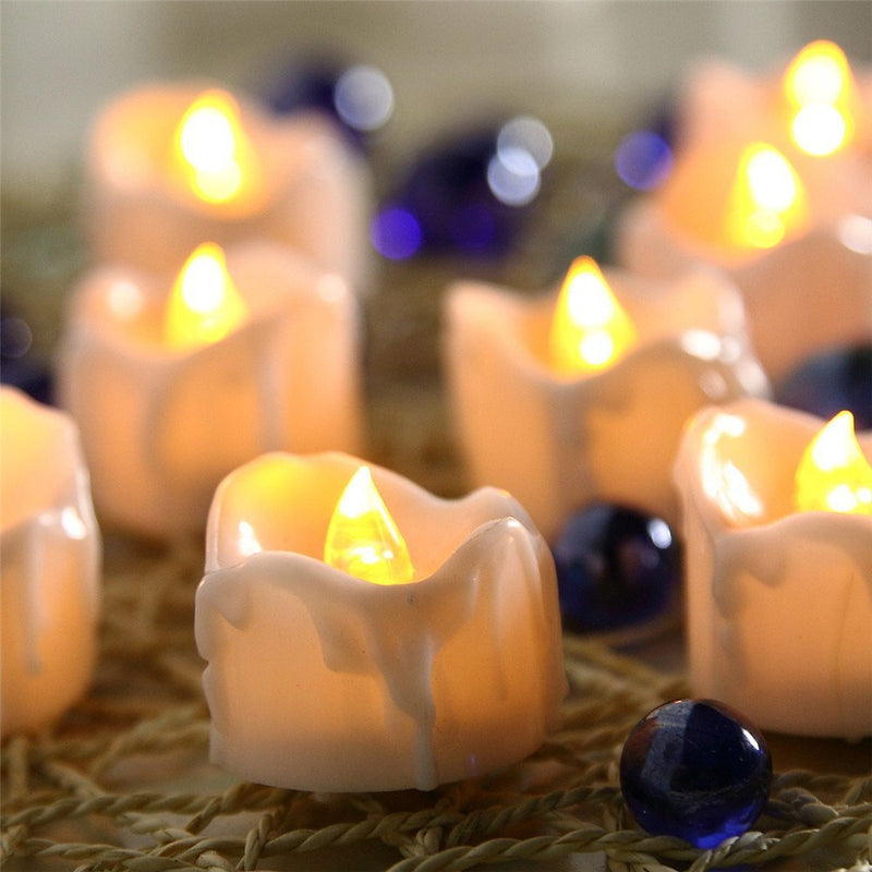 12 Pcs/Lot Led Yellow Flicker Drop Tear Candle Tealight Electronic Flameless Candle Decorations