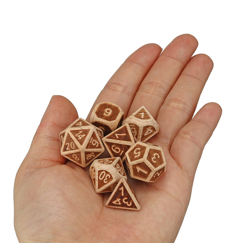 7Pcs Woodmade Polyhedral Dices Set Role Playing Game Dice Gadget for Dungeons Dragon Games Gift