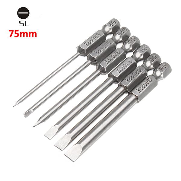 BROPPE 6Pcs 75mm Magnetic 2.0-6.0mm Flat Head Slotted Tip Screwdrivers Bits