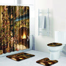 4PCS Xmas Bath Mat Set Non-slip Floor Rug Bathmat Toilet Cover Shower Curtain