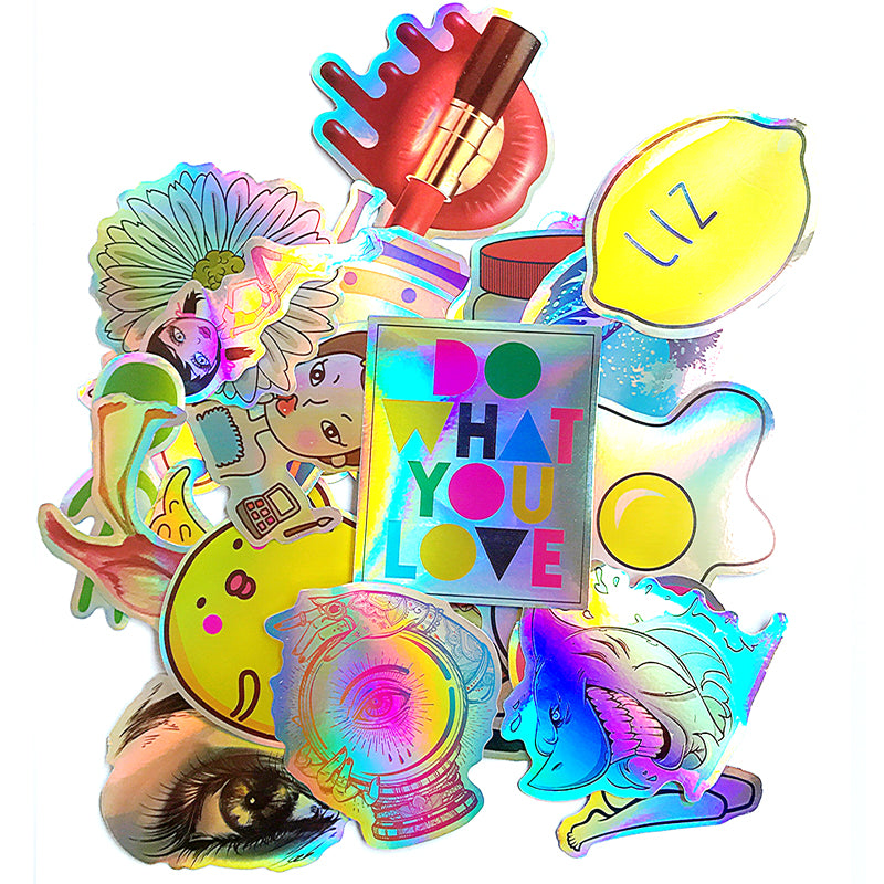 28pcs Cartoon Colourful Reflection DIY Laser Stickers For Suitcase Skateboard Laptop Luggage Sticker
