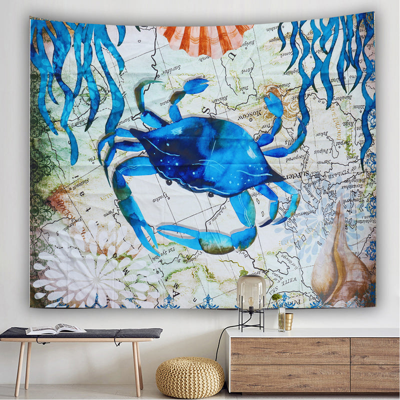 Blue Crab Tapestry Wall Art Hanging for Bedroom Living Room Dorm Wall Blankets
