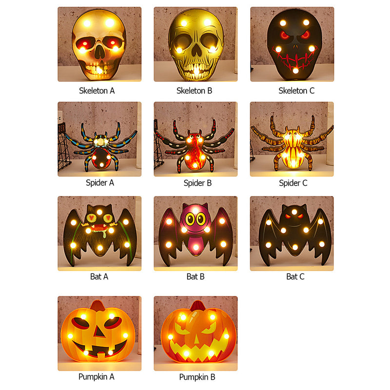 Halloween LED Holiday Light Battery Operated Funny Pumpkin Spider Bat Skeleton Lamp Party Decor