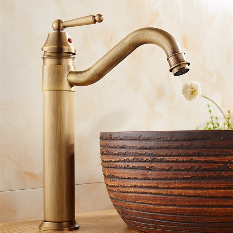 Tall Antique Bathroom Kitchen Sink Basin Faucet Hot & Cold Water Mixers Tap Single Handle