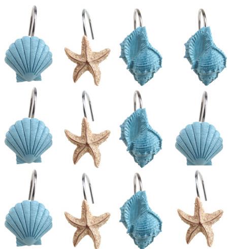 12 PCS Decorative Seashell Shower Curtain Hooks Bathroom Beach Shell Decorations