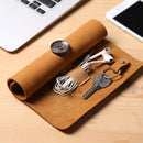 Roll Up Leather Multifunction 6 Holes Headphone Cable Cosmetic Storage Bag Pen Holder Makeup Pouch