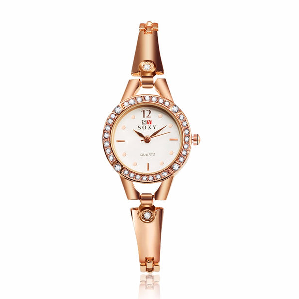 SOXY Rhinestone Bracelet Watch Casual Style Stainless Steel Strap Quartz Watches