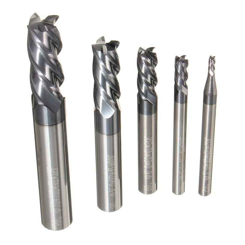 5pcs Tungsten Carbide 4 Flutes End Mill Cutter Straight Shank 2-10mm Milling Cutter Set CNC Tool