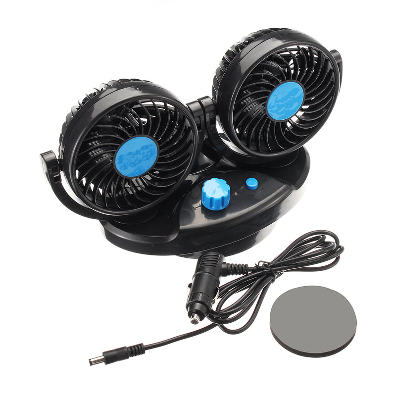 DC12V 2 Head 360Rotation Car Auto Vehicle Cooling Air Fan Silent Cooler 2 Speed