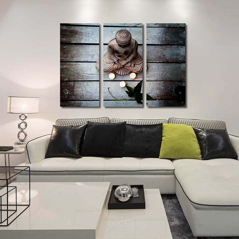 Miico Hand Painted Three Combination Decorative Paintings Bud-dha Statue Wall Art For Home Decoration