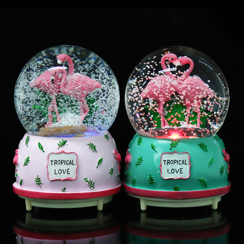 Creative Crystal Flamingo Musical Snow Globe Music Box Valentine's Birthday Gift