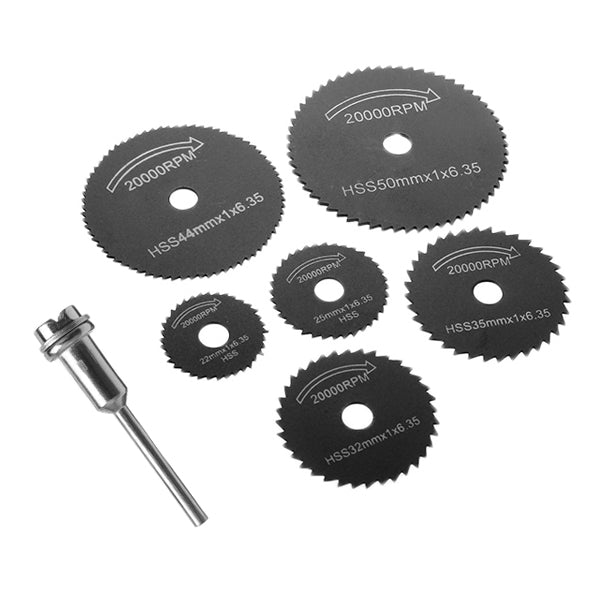 7pcs Black HSS Saw Blades Cutting Discs Mandrel Cutter Rotary Tool