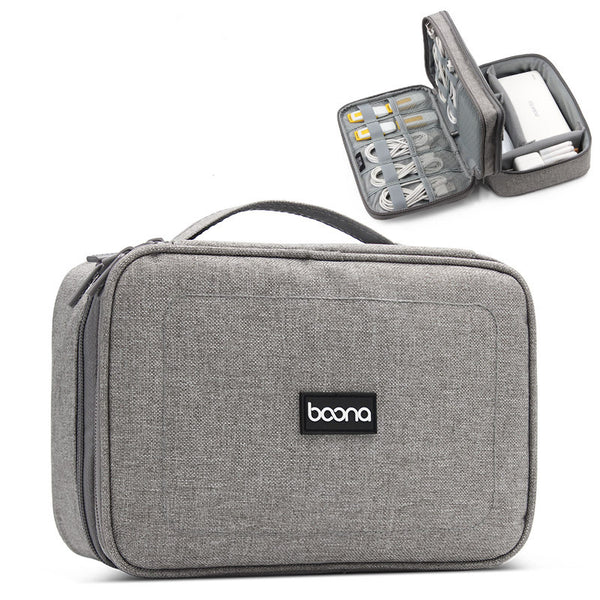 Boona 23cm*16cm Double Deck Digital Accessories Storage Bag U Disk Memory Card USB Cable Tablet Organizer Travel Bag
