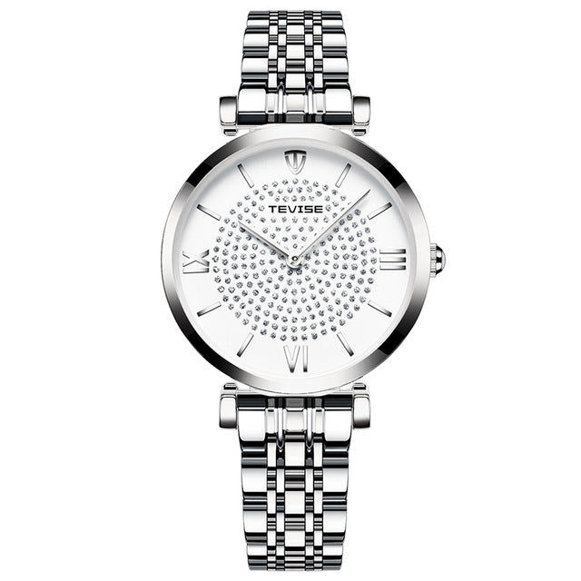 TEVISE T09 Waterproof Simple Style Women Wrist Watch Full Steel Band Quartz Watch
