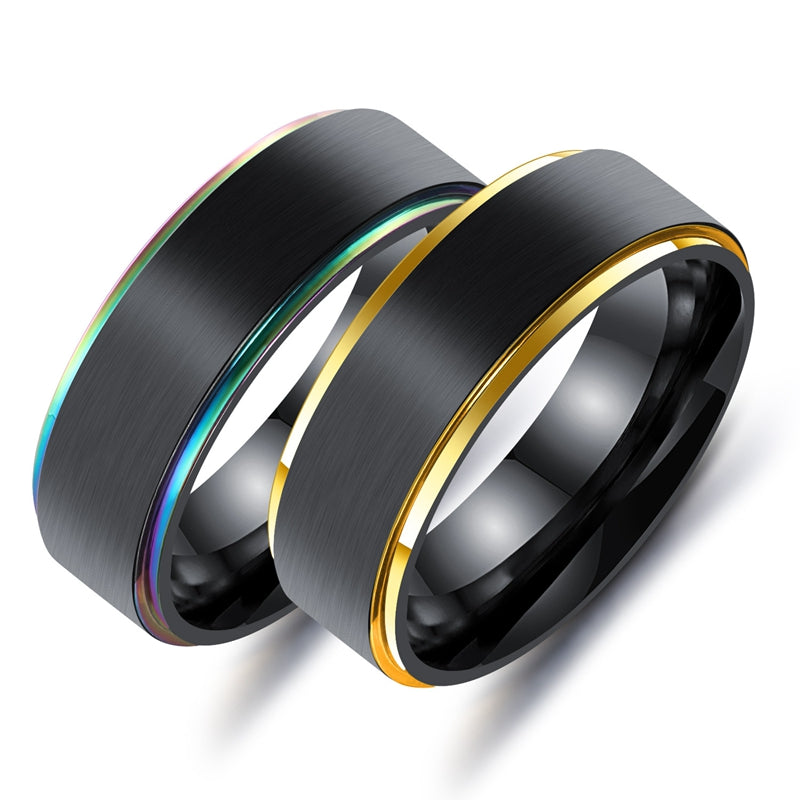 Trendy Black Titanium Steel Simple Style Colorful Plating Men Finger Ring Valentine's Day Gift