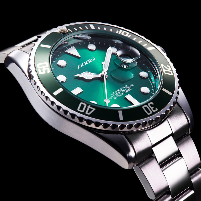 SINOBI 9721 Calendar Business Style Watch Stainless Steel Strap Men Quartz Wristwatch