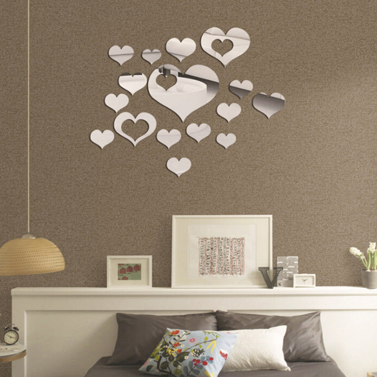 Honana DX-Y2 16Pcs Cute Silver DIY Heart Mirror Wall Stickers Home Wall Bedroom Office Decor