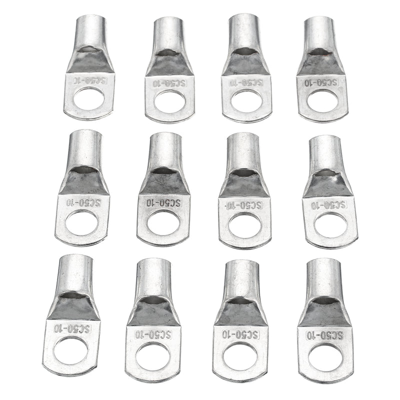 12 Pcs 1/0 AWG Copper Cable Lugs 3/8" Electrical Terminal Block Wire Connectors
