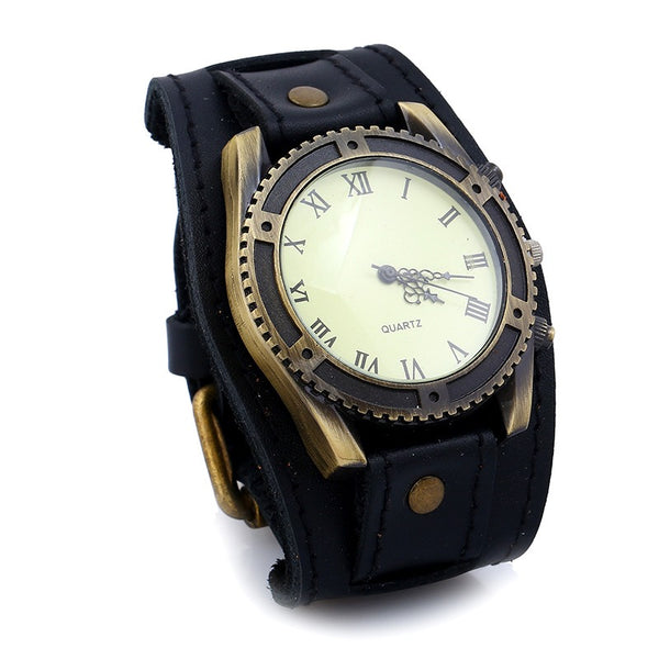 Retro Punk Style Leather Bands Men Fashion Pointer Quartz Watch