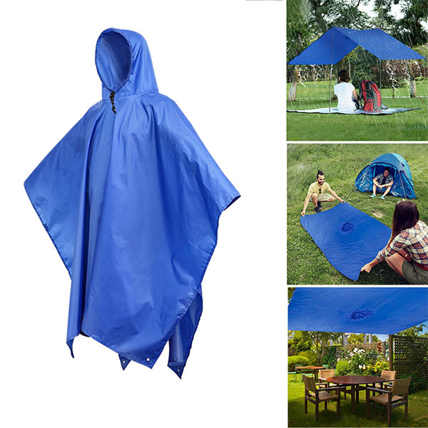 KCASA KC-RC042 3 in 1 Travel Waterproof Poncho Outdooors Rain Coat Shelter Camping Mat Backpack Cover