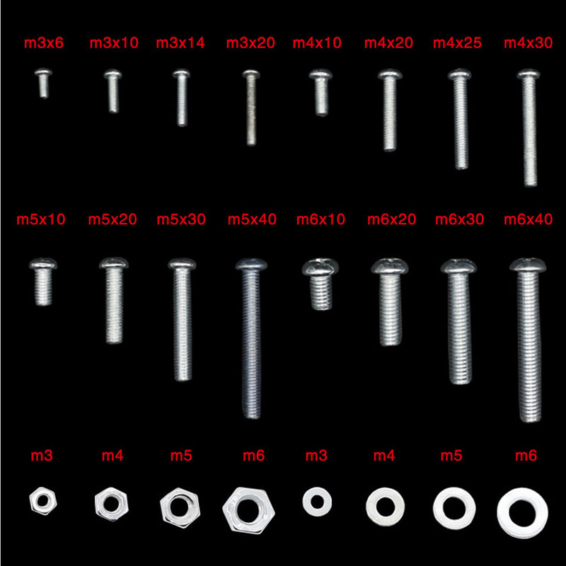 Suleve MXSP2 M3 M4 M5 M6 Stainless Steel Phillips Round Head Screw Nuts Flat Washers Assortment Kit 900g