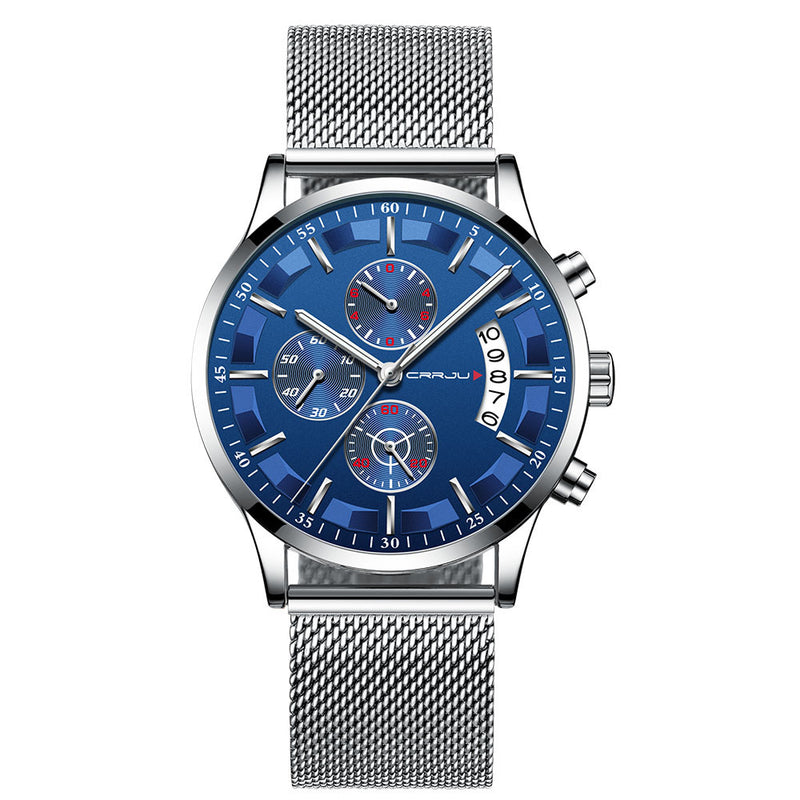 CRRJU 2261 Mesh Steel Strap Men Fashion Dial Simple Style Luminous Display Quartz Watch