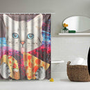 Space Nebula Cat Eating Pizza Home Bathroom Shower Curtain Polyester Hook Set