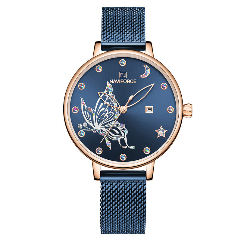 NAVIFORCE 5011 Mesh Steel Band Ladies Wrist Watch 3ATM Waterproof Dress Quartz Watch