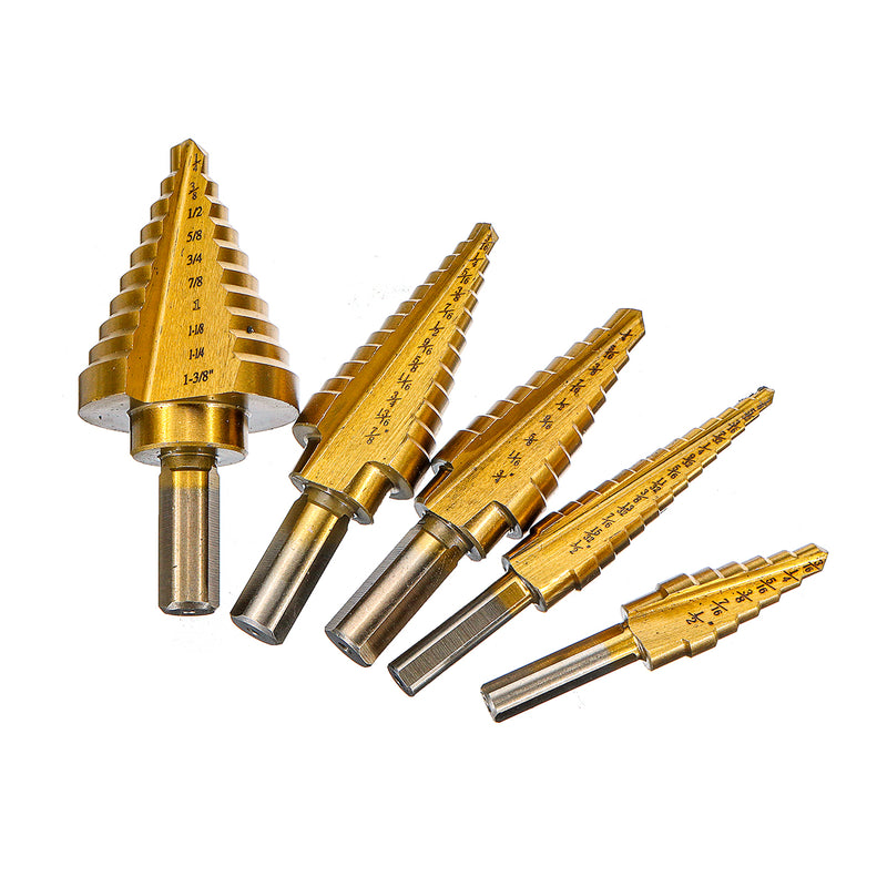 6Pcs Titanium Drill Bit Set Steel Step Drill Bits Cone Multiple Hole 50 Sizes with Case Kit