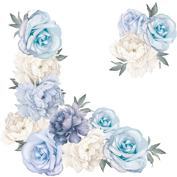 Blue Peony Rose Flowers Wall Sticker Vintage Mural Room Home Art Flora Decoration