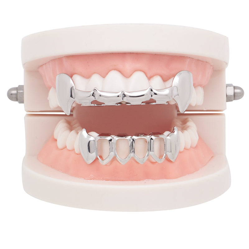 4 Colors Halloween Vampire Canine Denture Kit Hollow Metal Geometric Denture Grillz Teeth Jewelry Set