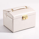 Jewelry Box with Drawer Handle Mirror PU Leather 3 Layer Storage Case Organizer