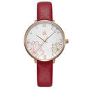 SHENGKE SK K9014 Flowers Pattern Elegant Dial Fashion Women Leather Strap Quartz Watch