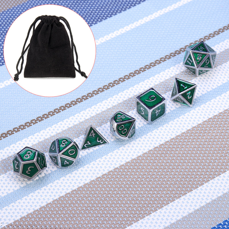 Zinc Alloy Metal Polyhedral Dice Silver Border Green Enamel Body Role Playing Game Dice Gadget RPG