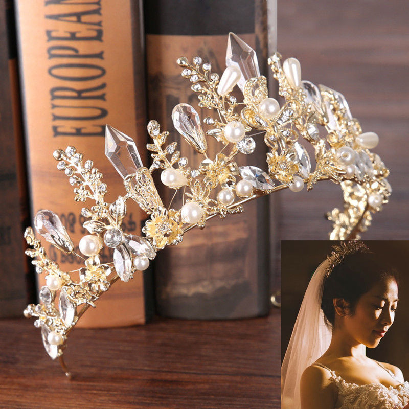Wedding Jewelry Pageant Crown Headband Baroque Handmade Crystal Rhinestone Princess Tiara Bridal
