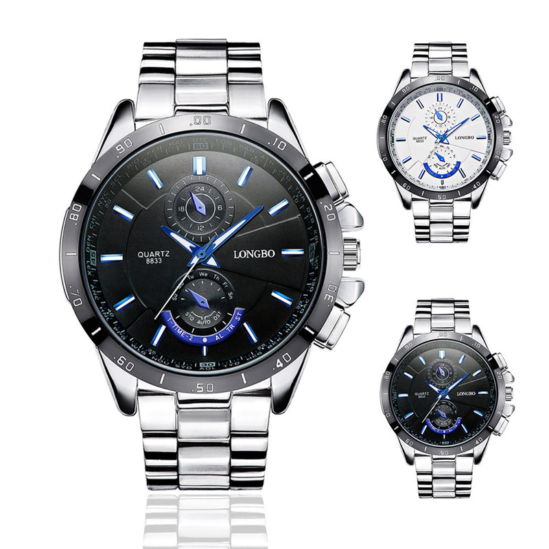 LONGBO 8833 Stainless Steel Band Fashion Business Style Luminous Display Men Quartz Watch