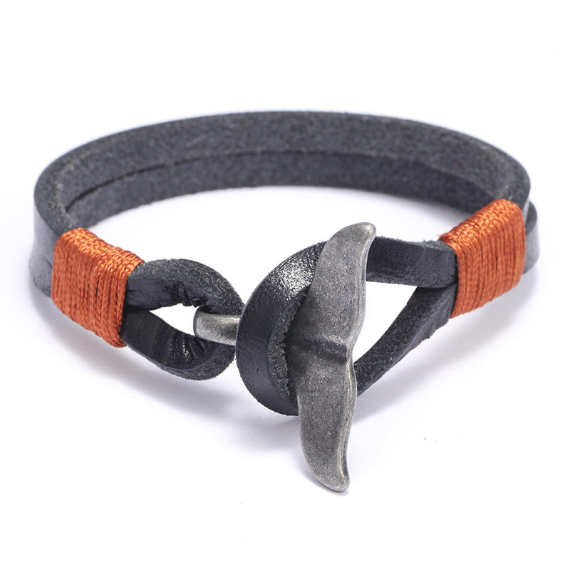 Whale Tail Alloy Leather Hand-knitted Men's Bracelet