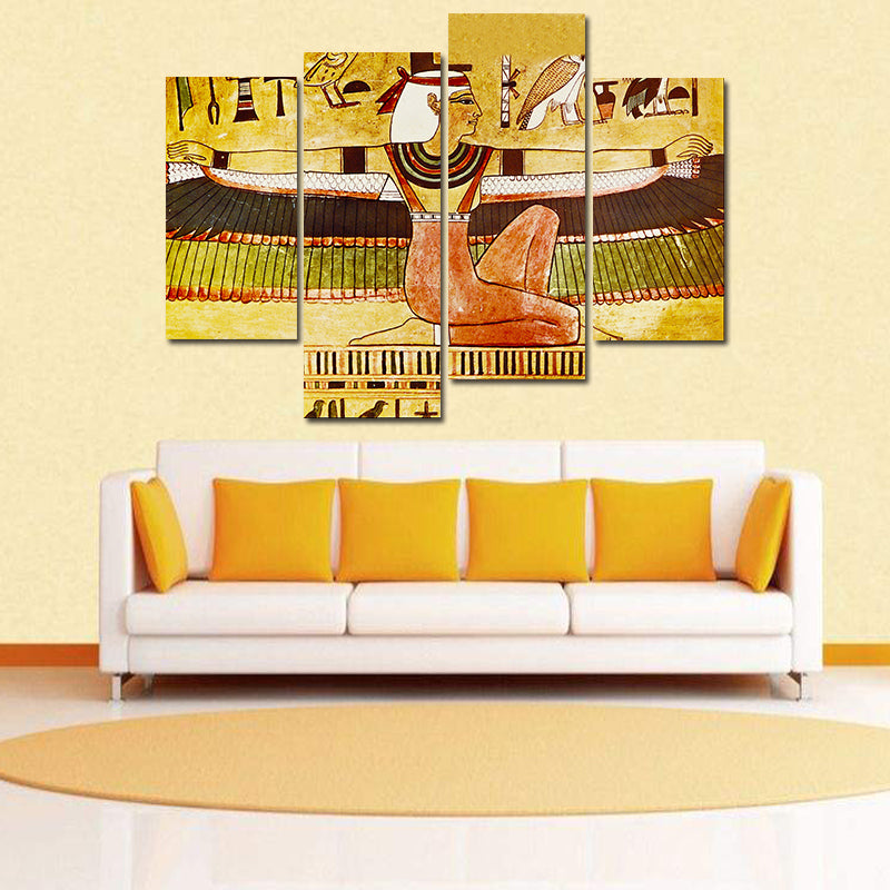 Miico Hand Painted Four Combination Decorative Paintings Ancient Egyptian Woman Wall Art For Home Decoration