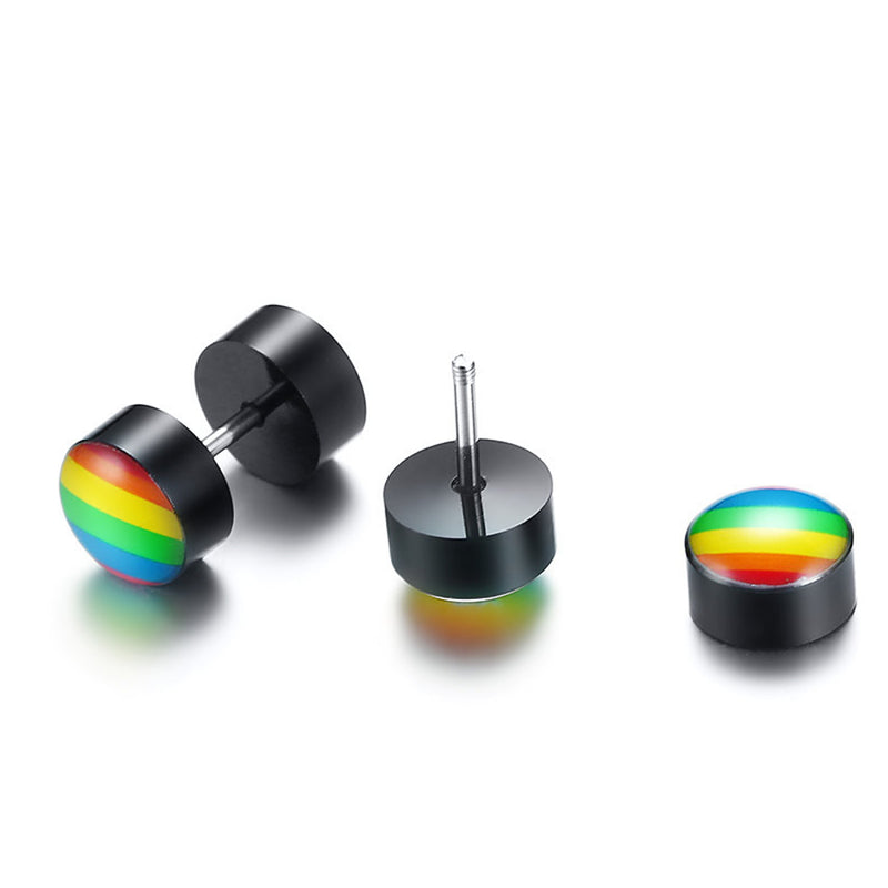 Fashion Rainbow Magnetic Rounded Ear Clip Studs Stainless Steel Earring Non Piercing