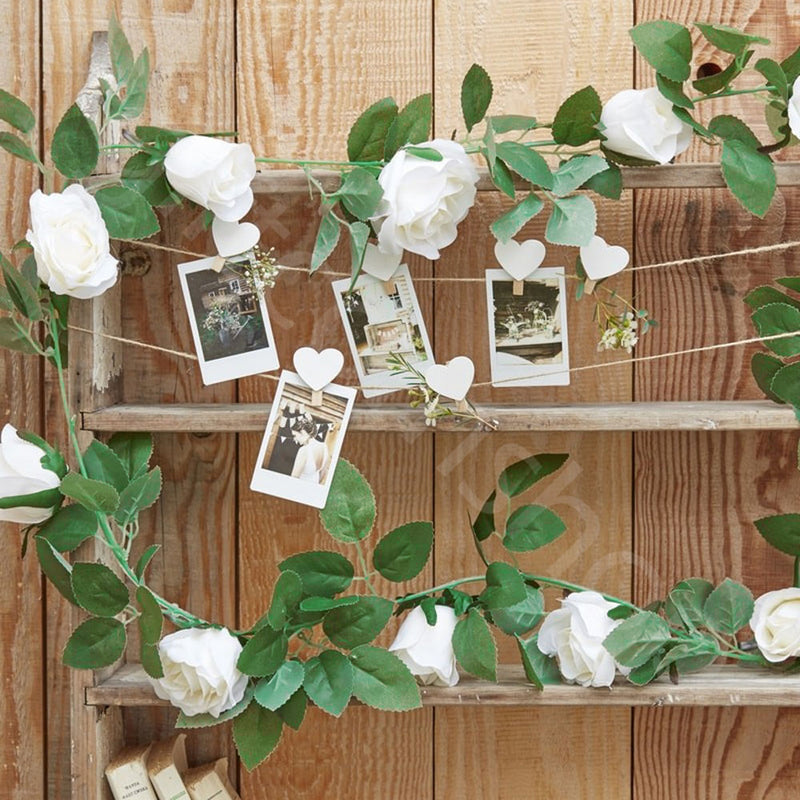 Artificial White Rose Flower Hanging Garland Wedding Party Garden Decorations 2m