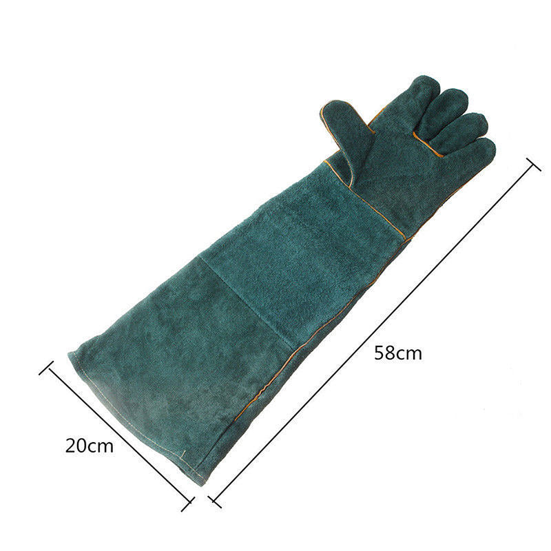 60cm Cowhide Electric Welding Gloves Leather Gear Mitten Long Heat Protect Warm