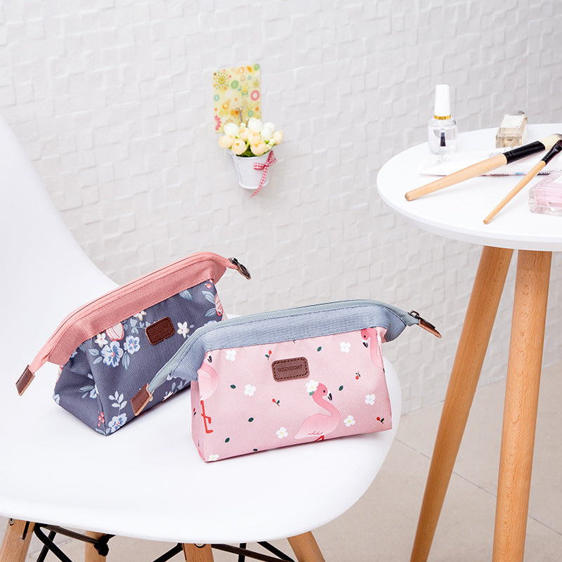 Korean Cosmetic Bag Flower Flamingo Fox Portable Waterproof Travel Storage Bag Large Capacity Pencil Case