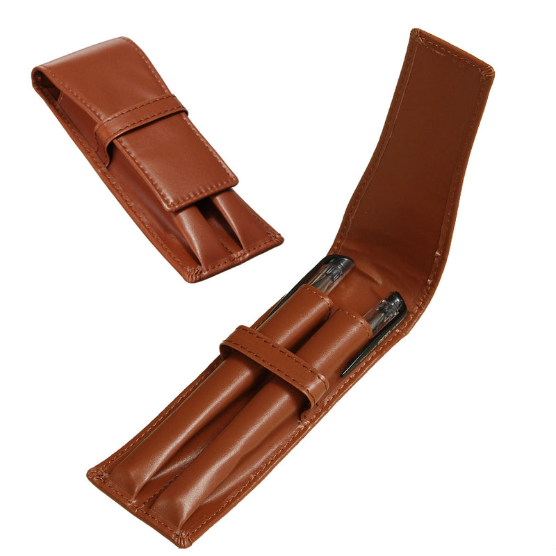 Universal 2 Pen Double Pencil Case Crazy Horse Coffee Fountain Pen Roller PU Leather Case Bag