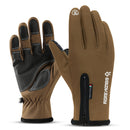 Touch Screen Gloves Zipper Thermal Winter Sports Skiing Warm Mittens Waterproof Brown