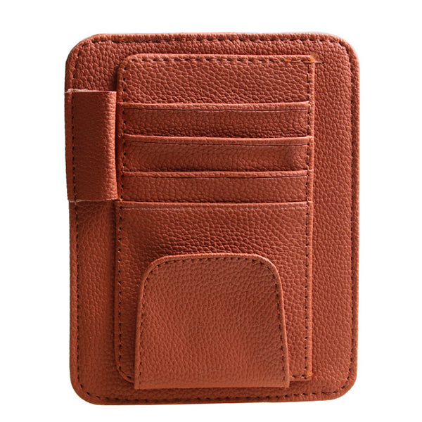 Multiple Layers Car Glasses Folder PU Leather Sun Visor Card Holder Car Storage Bag