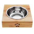 Non Slip Double Bowls Pet Dog Cat Puppy Food Water Bowl Feeder Feeding Dish Wood