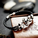 Trendy Handmade Skull Cuff Bracelet Ethnic Two Layer Leather Bracelets Vintage Jewerly For Men